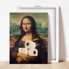 Framed Funny Mona Lisa Toilet Paper Canvas Print Humorous Bathroom Wall Decor