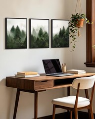 Green Fog Pine Tree Framed Wall Art Nature Nordic Forests Artwork Morden Pain…