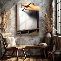 Wall Art Woman Portrait Sketch Canvas Drawing Hand Painting Studio Decor Piece