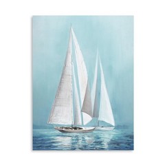Sailing Boat Canvas Wall Art – Ocean Picture with Blue Seaview Painting for L…