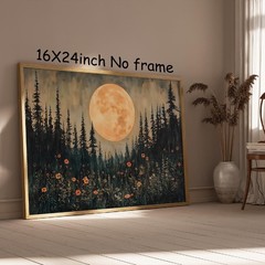 Vintage Moon Flowers Wall Art Enchanted Forest Print Dark Cottagecore Posters…