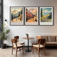 Vintage Cycling Poster Set, Retro Bicycle Race Wall Art