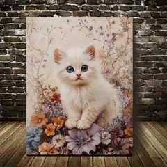 Cute Ragdoll Kitten with Flowers & Plants Metal Print Ready to Hang