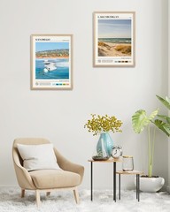 Natural OAK Wood Lake Michigan Framed Wall Art,12x16in Natural Scenery Canvas…