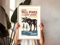 Retro Nature Art Print Set of 3, Lake House Cabin Wall Decor, Wilderness