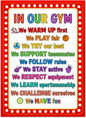 Physical Education Class Rules Poster – 11.2»X16.5» Colorful Gym Sport Poster