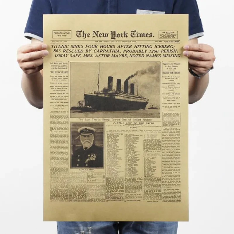 Titanic Shipwreck Old Newspaper Classic The New York Times History Poster Kraft