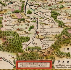 Ancient Old Antique Early 1642 Map Of Bohemia; Canvas, Magnetic Wooden Hanger