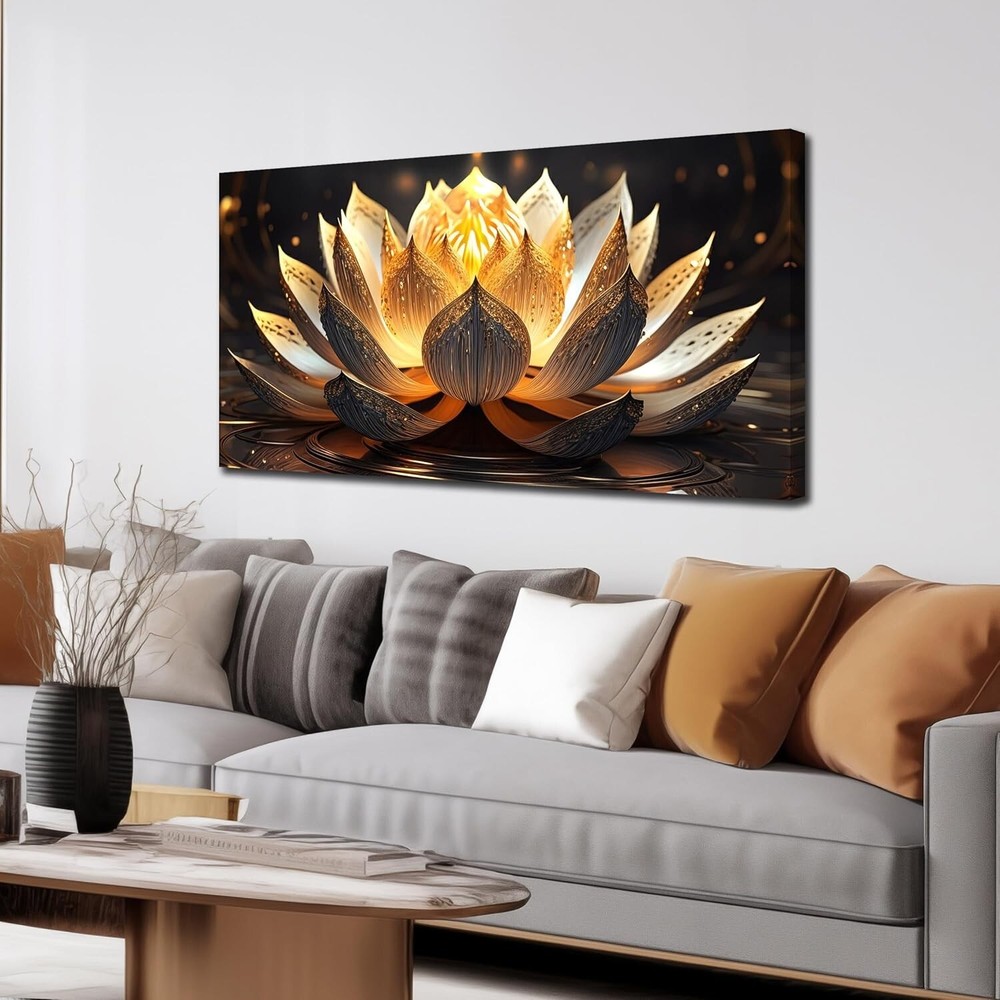 TYTAUPT Lotus Flower Canvas Wall Art For Bedroom Women Gold And Yellow Wall