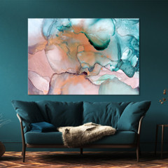 Abstract Watercolor Canvas, Teal Blush Wall Art, Modern Art Print, Ready to Hang