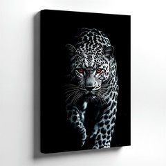 Wall Art Black White Leopard Red Eyes Wildlife Animal Portrait Canvas Print