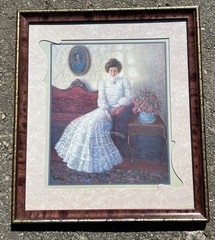 Home Interiors Victorian Lady Art Deco Signed G. Barker Framed Print|Size:16X14″