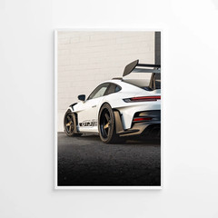 Porsche 911 GT3 RS Poster White Race Car Automotive Wall Art Print