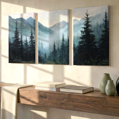 3 Pieces Misty Mountain Forest Large Wall Art Set for Living Room Set Of 3