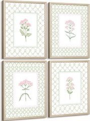 Floral Nursery Wall Art – Pink Green Wildflower Canvas for Girls Room 12×16 Fram