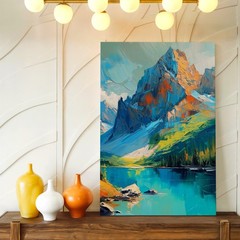 Wall Art Abstract Mountain Lake Landscape Canvas Print Blue Green Nature Decor