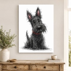 Black Scottie Dog Canvas Wall Art Cute Terrier Sketch Print Minimalist Pet Decor
