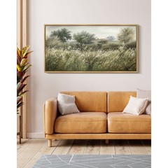 Large 20x40in Natural Framed Country Meadow Field Vintage Wall Art Prints