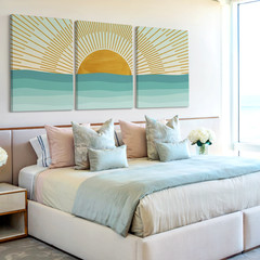 3 Pieces Sunrise Over Ocean Abstract Warm Large Wall Art for Living Set Of 3