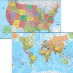 24×36″ Map of the World & US Set Classic Educational Map Poster Print Wall Decor