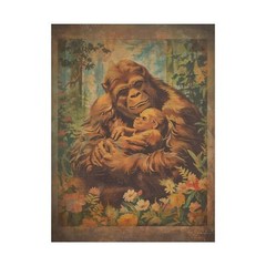 Vintage SASQUATCH FAMILY Wall Art, BIGFOOT Flower Poster, Cryptid Botanical Yeti