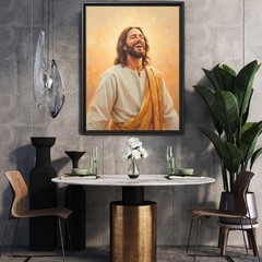 Joyful Laughing Jesus Portrait Art, Smiling Christ Impressionist Painting