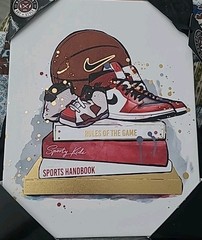 NOTORIART. Air Jordan 1 Sneaker & Nike Basketball. Wall Art Canvas. 14″ x 11″.