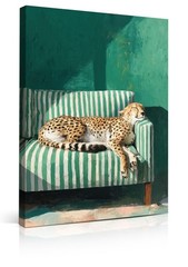 Framed Green Cheetah Canvas Wall Art Leopard Sleeping Cheetah on Sofa Picture…