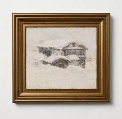 Hearth & Hand Magnolia 10”x11” Snowy Cabin Burlap Framed Holiday 2025 Wall Art