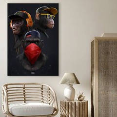 3 Monkeys Canvas, Three Monkey Wall Art, 3 Monkeys Poster Art, Animal Print Canv