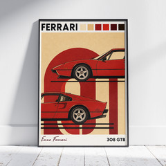 Ferrari 308 GTB Poster – Classic Sports Car Art Print – Retro Garage Wall Decor