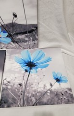 3-Piece Blue Flower Canvas Print Set, Black/White Background, Ready to Hang