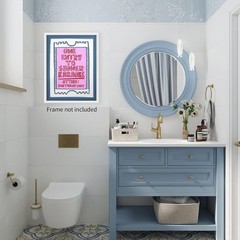 Funny Bathroom Canvas Wall Art Pink Blue Retro Shower Karaoke Decor
