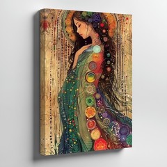 Bohemian Woman With Chakra Symbols Psychedelic Spiritual Canvas Wall Art Print