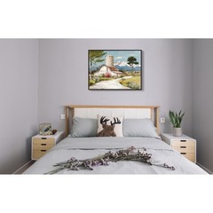 Framed Rustic Farmhouse Canvas Wall Art Beautiful Field Painting Wildflower Barn