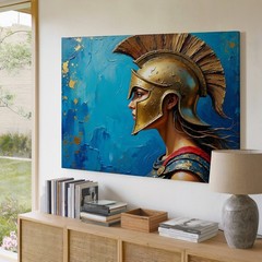Warrior Woman Helmet Canvas Wall Art Ancient Spartan Girl Profile Painting Decor