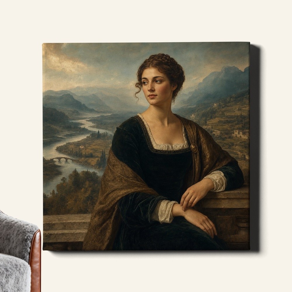 Renaissance woman portrait with clothespin surreal Canvas Print humorous art