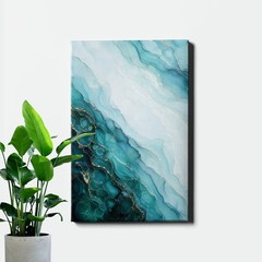 Teal aqua fluid abstract with gold veins Art Print