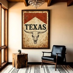 Texas Longhorn, Retro Texas Poster, Vintage Western Decor, Longhorn Print