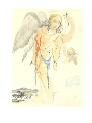 SALVADOR DALI Angel with Cross 30″ x 22.5″ Lithograph Surrealism Brown