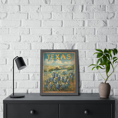 TEXAS BLUEBONNET Wall Art, Retro Botanical Home Decor, State Flower Poster Print