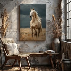 Majestic White Horse Canvas Wall Art Nature Animal Print Landscape Decor Artwork