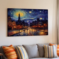 Cityscape Night Sky Canvas Wall Art Urban Street Lights Reflection Decor Print