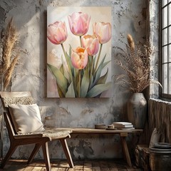 Wall Art Pastel Tulip Bouquet Canvaselegant Spring