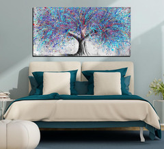 Tree Wall Art for Living Room, Blue Watercolor Canvas Wall Decor for Bedroom, Ba