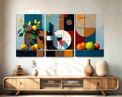 Wine Glass Wall Art 3-Panel Canvas for Kitchen & Dining Room, Abstract Wall Art