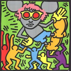 KEITH HARING Andy Mouse 38.25″ x 38.25″ Serigraph 1989 Pop Art Black, Blue, Oran