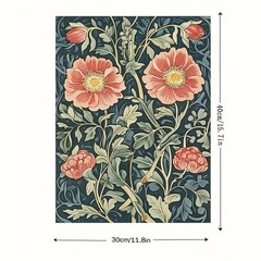 Canvas Art Framed Dark Teal Peony Vintage William Morris Floral Decor