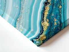 Wall Art Abstract Blue Teal Marble Agate Geode Pattern with Gold Foil Decor
