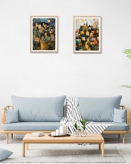 Natural OAK Wood Frame Wall Art,12x16in Gustav Klimt Style Moon Stars Tree Ca…